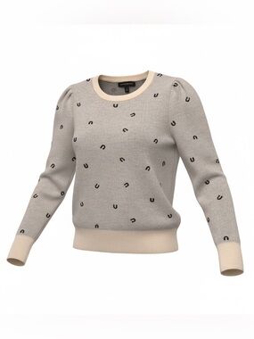 Banana Republic Merino-Blend Puff Sleeve Horseshoe Print Sweater Small